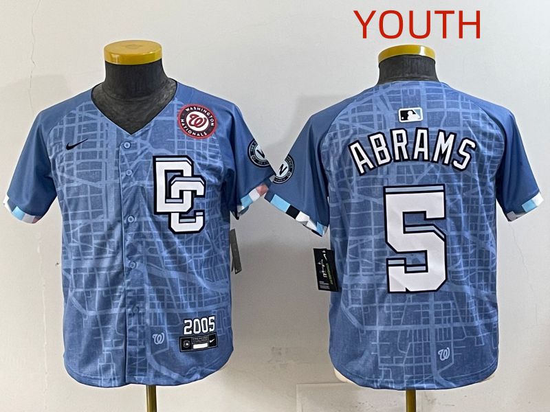 Youth 2025 Washington Nationals #5 Abrams Blue Joint Name Nike MLB Jersey style 8
